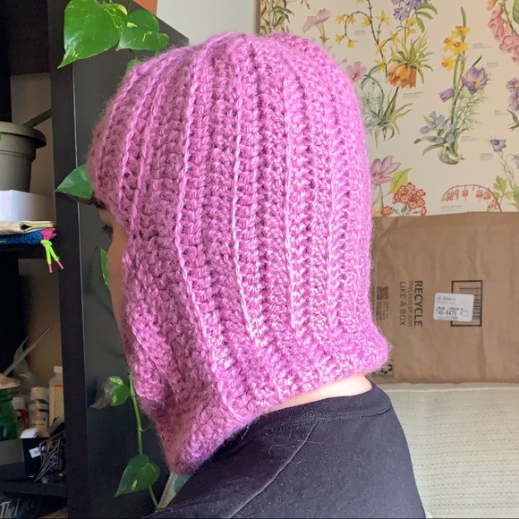 ribbed knit light purple balaclava - Picture 3 of 5